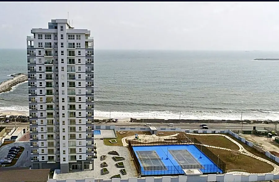 Aerial view of Sapphire Tower and the Atlantic